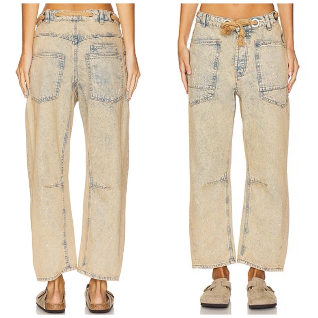 Free People Moxie Low Slung Barrel Jeans Cowboy Khaki Blue Size 27
